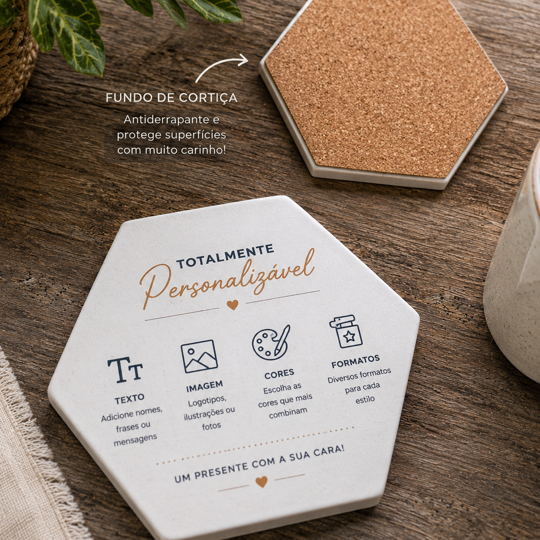 Porta-Copos Hexagonal em Cerâmica Personalizado