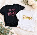 T-shirt Despedida de Solteira | Bride & Team Bride | Glitter Rosa e Dourado