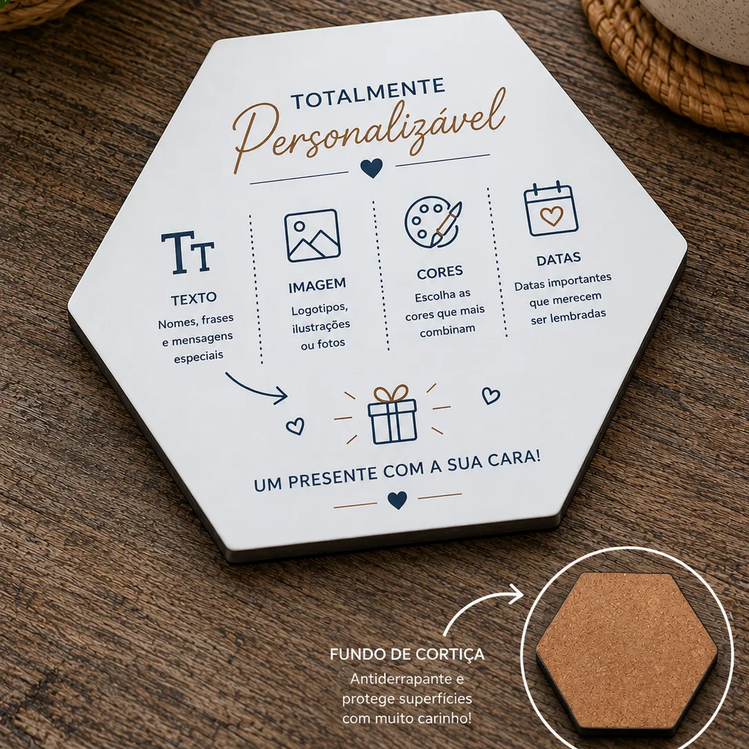 Porta-Copos Hexagonal em Madeira Personalizado