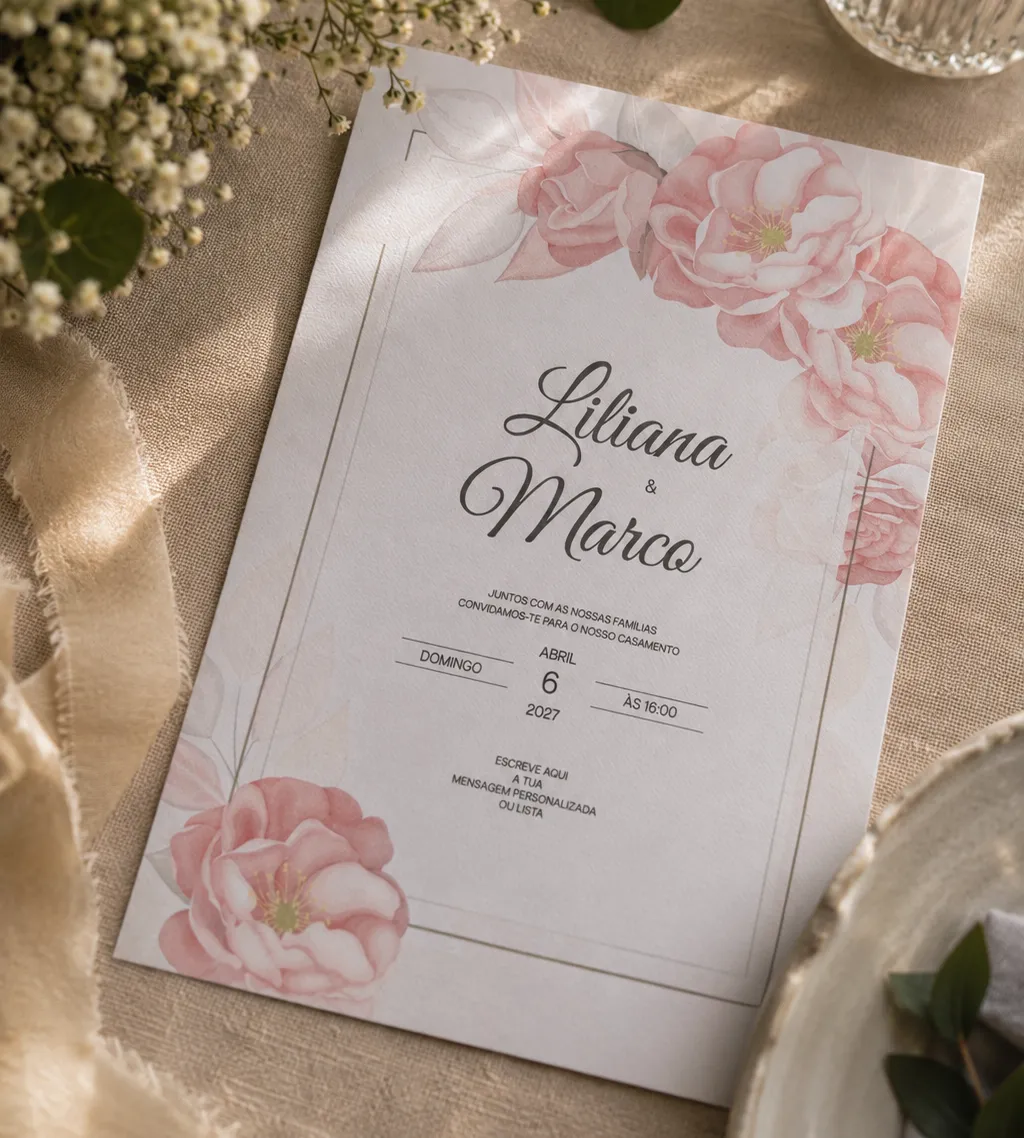Convite de Casamento Personalizado em Papel | Design Floral